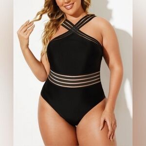 Hilor Black One Piece Crossover Swimsuit Size M (8-10)